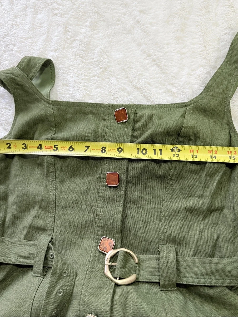 Taylor Olive Green Linen Midi Dress Belted Size 8 Coastal Resort Minimalist - Picture 12 of 14